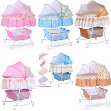 小摇床新生儿床摇摇床带蚊帐安抚bb床带滚轮睡篮婴儿摇篮床