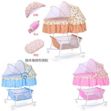 小摇床新生儿床摇摇床带蚊帐安抚bb床带滚轮睡篮婴儿摇篮床