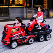 车头可坐人儿童电动车四轮汽车遥控宝宝玩具车半挂大货车工厂直供