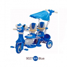 儿童双胞胎三轮车 脚踏车双座带推杆音乐 带遮阳蓬批发