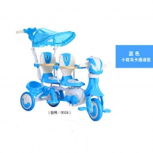 儿童双胞胎三轮车 脚踏车双座带推杆音乐 带遮阳蓬批发
