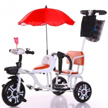儿童三轮车双人手推三轮双胞胎大号婴儿手推车16岁带蓬免充气推车