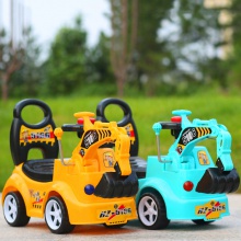 音乐灯光挖土机宝宝可做可起工程车扭扭车溜溜车儿童滑行挖掘机