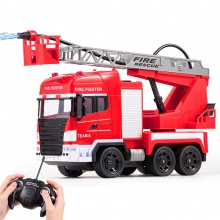 电动一键喷水仿真救援声光救火升降车儿童男孩玩具遥控消防云梯车