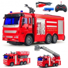 跨境玩具套装男孩喷水云梯车1:30电动模型儿童四通无线遥控消防车