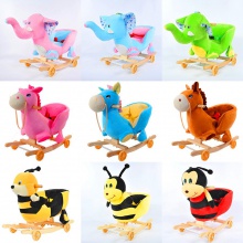 儿童毛绒木马摇车毛驴摇摇椅实木木马玩具滑行溜溜车婴儿安抚摇椅
