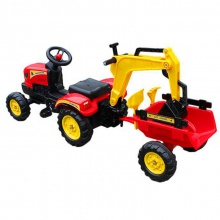 儿童脚踏拖拉机 孩子们骑着汽车踏板拖拉机