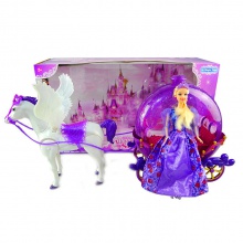 儿童大号礼盒装过家家马车公主娃娃玩具仿真马叫声炫彩灯光