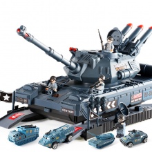 儿童坦克玩具车男孩早教音乐变形收纳轨道合金惯性车军事坦克模型