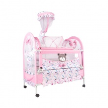 公主风格婴儿床推床布艺小推车童床宝宝铁床可加长bb床储物层