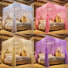 简约款三开门公主房落地式蚊帐家用蕾丝宫廷文帐1.5/1.8m