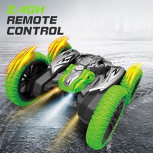 新品2.4G恐龙喷雾遥控特技开花车双面越野翻斗儿童电动玩具车