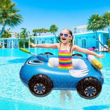 现货PVC儿童充气警车座圈含水枪 宝宝夏日戏水喷水车浮排