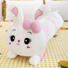 趴款可爱兔子抱枕毛绒玩具羽绒棉软体毛毛虫兔子枕头送女生日礼物
