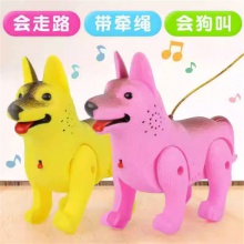 儿童电动牵绳狼狗仿真叫声小狗发光音乐走路宠物男孩女孩地摊玩具