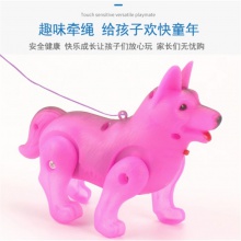 儿童电动牵绳狼狗仿真叫声小狗发光音乐走路宠物男孩女孩地摊玩具