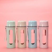 创意透明玻璃杯印刷logo带提绳便携防烫礼品杯花茶杯运动玻璃水杯