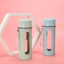 创意透明玻璃杯印刷logo带提绳便携防烫礼品杯花茶杯运动玻璃水杯