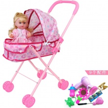 过家家带洋娃娃手推小车发声婴儿宝宝仿真男女孩儿童玩具