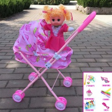 玩具婴儿推车儿童玩具小推车女孩过家家折叠带铁杆小推车发声娃娃