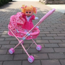 玩具婴儿推车儿童玩具小推车女孩过家家折叠带铁杆小推车发声娃娃
