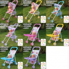 铁制婴儿手推车带仿真洋娃娃女孩过家家玩具小宝宝学步车