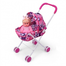 儿童男女孩过家家玩具小孩婴儿带娃娃折叠铁杆推车仿真婴儿手推车