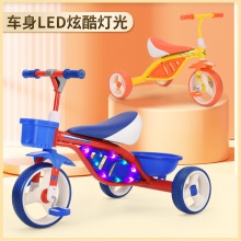 儿童三轮车带灯光音乐脚踏车免充气轮宝宝推车自行车供应