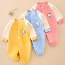 婴儿连体衣秋冬加绒新款哈衣家居服双面拉绒宝宝保暖爬服