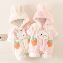 婴儿冬季棉服连体衣冬装衣服女宝宝冬款公主哈衣加绒外出抱衣爬服