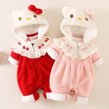 婴儿衣服冬装加厚公主毛毛衣新生女宝宝加绒连体衣冬季外出服