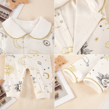 北欧风春秋连体衣婴儿长袖哈衣纯棉男女宝宝连体衣家居服 网红
