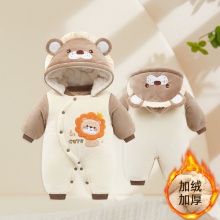 婴儿连体衣服冬季男女宝宝加绒加厚棉衣哈衣新生儿外出保 暖爬爬服