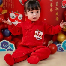 婴儿连体衣红色秋冬季百天拜年衣服抓周宴一周岁礼服男女 宝宝套装