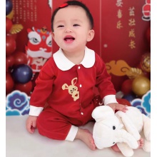 新生婴儿衣服秋冬连体衣红色满月百岁宴新年宝宝百天过年兔子衣服