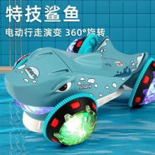 特技鲨鱼玩具车可充电动360°行走万向旋转灯光音乐网红儿童玩具