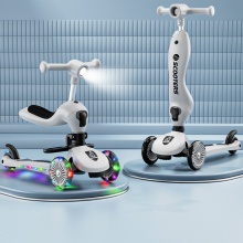 小童滑板车可推行可坐可滑单脚滑行儿童闪光DUO功能宝宝可贴牌