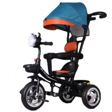 儿童三轮车自行车四合一带蓬手推车宝宝脚踏车音乐灯光玩具车