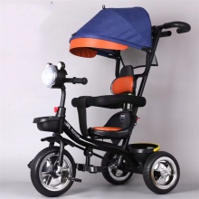 儿童三轮车自行车四合一带蓬手推车宝宝脚踏车音乐灯光玩具车