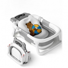 婴儿洗澡盆三折叠智能感温新生儿沐浴盆 家用可坐躺宝宝洗澡浴盆