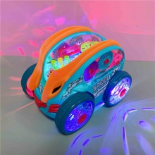 抖音同款电动特技旋转自动翻斗车带齿轮炫彩灯光音乐玩具