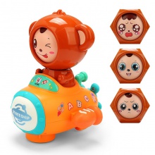 新品电动万向变脸小兔子太空飞船玩具音乐灯光变脸娃娃儿童玩具