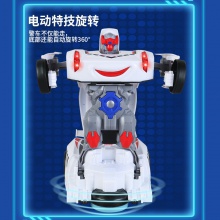 抖音同款电动变形警车发光音乐自动变形机器人万向汽车儿童玩具车