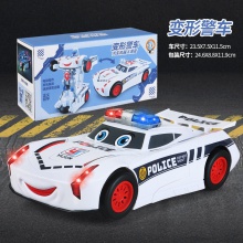 抖音同款电动变形警车发光音乐自动变形机器人万向汽车儿童玩具车
