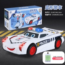 抖音同款电动变形警车发光音乐自动变形机器人万向汽车儿童玩具车
