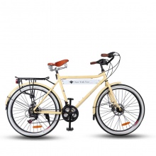复古款成人脚踏车 黄/绿双色26#双碟刹变速单车 北欧风男女自行车