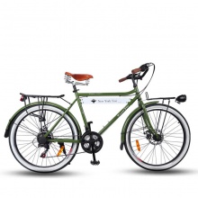 复古款成人脚踏车 黄/绿双色26#双碟刹变速单车 北欧风男女自行车