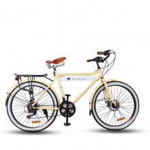 复古款成人脚踏车 黄/绿双色26#双碟刹变速单车 北欧风男女自行车